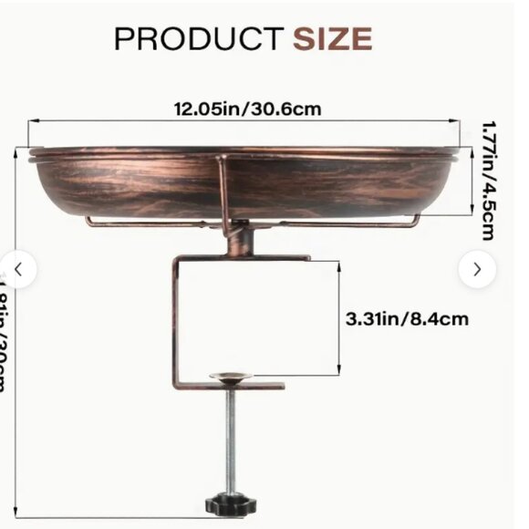 Deck mount heated bird bath, gold - Picture 5 of 6